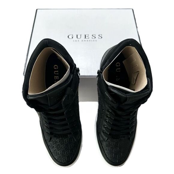 Guess Blairin 4 Rhinestone Logo Print Wedge Black Hi Top Sneakers 9.5 M Black - Picture 6 of 10